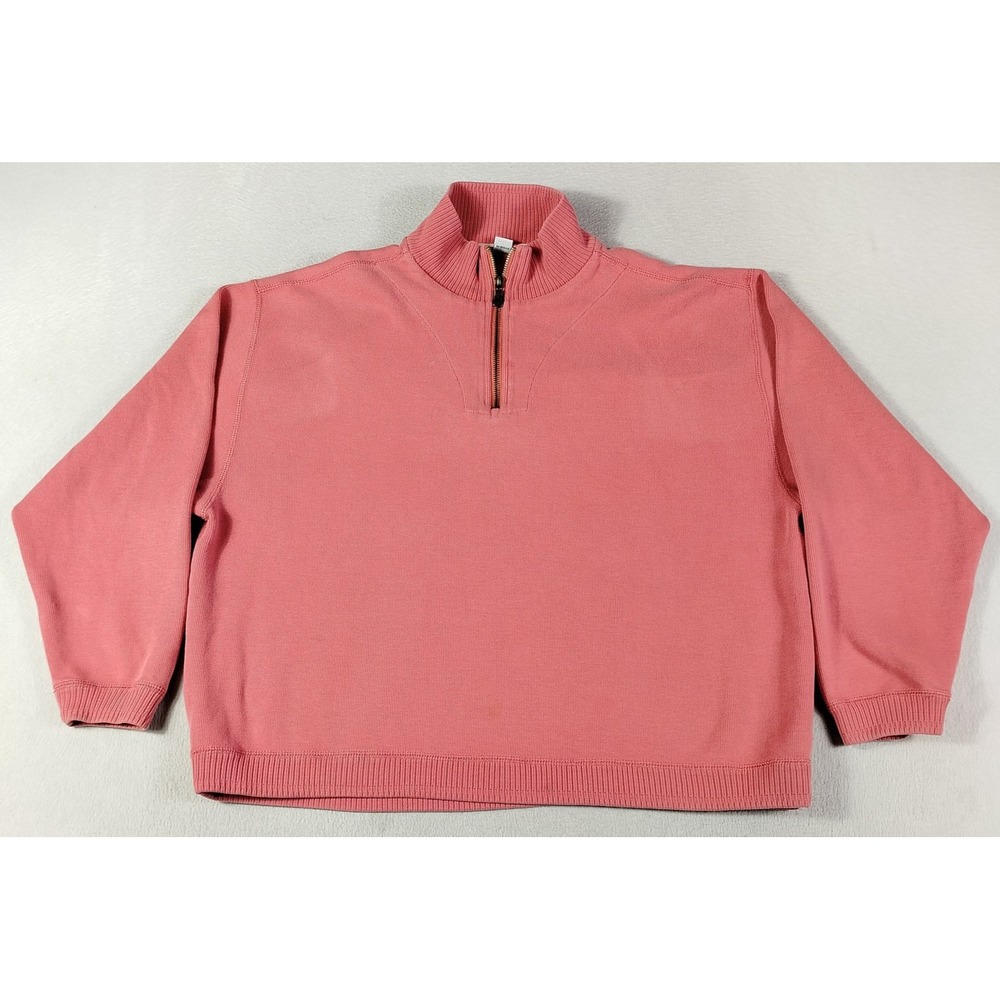 Tommy Bahama Sweater Mens Medium Pink 1/4 Zip Mock Neck Cotton Knit Pullover